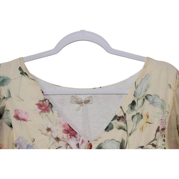 NWT BELLAMBRA Silk Blend Tiered Hem Mini Dress Yellow Floral Size Medium Italy - Picture 8 of 16
